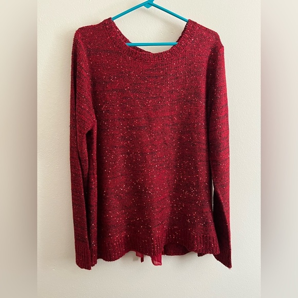 Red Sparkly Lace Up Sweater - Picture 2 of 9